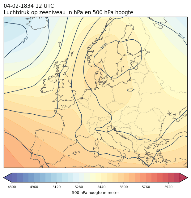 Weerkaart van 4 februari 1834 om 12 UTC
