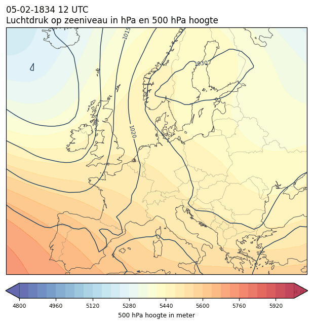 Weerkaart van 5 februari 1834 om 12 UTC