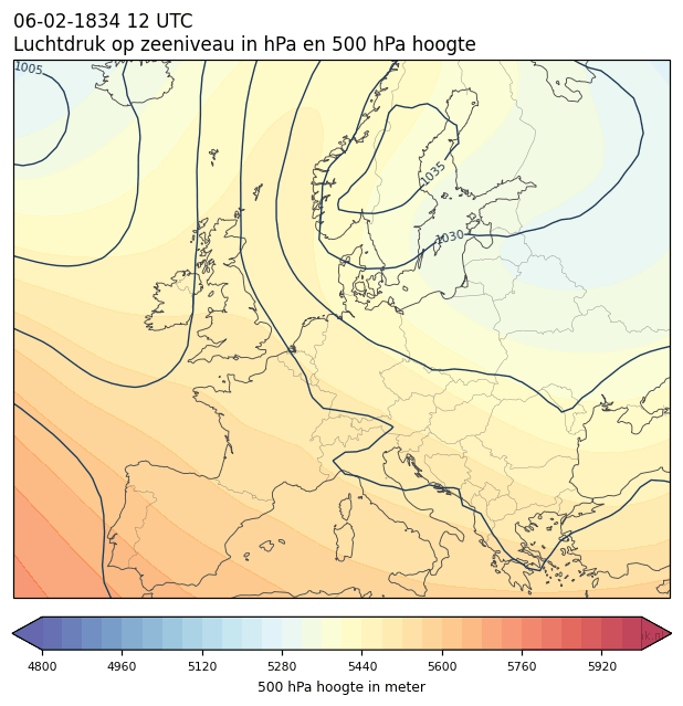 Weerkaart van 6 februari 1834 om 12 UTC