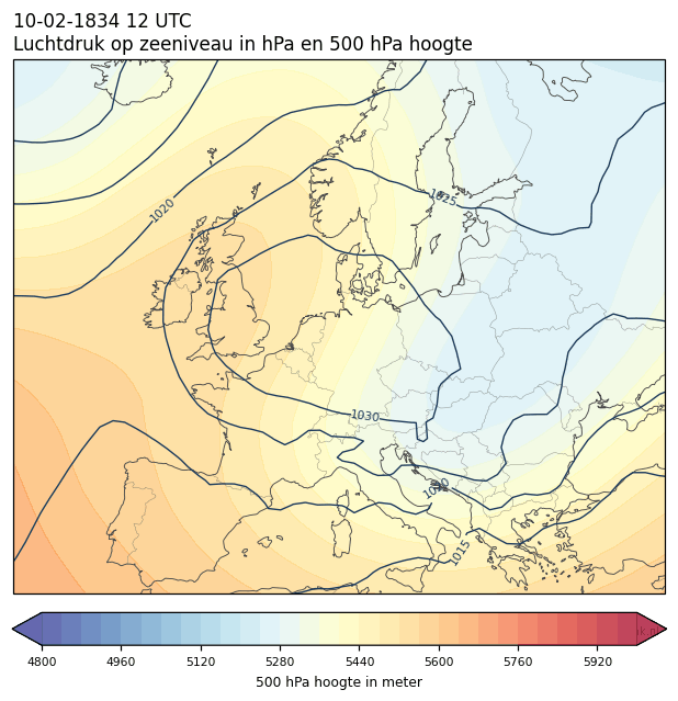 Weerkaart van 10 februari 1834 om 12 UTC