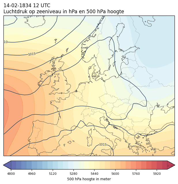 Weerkaart van 14 februari 1834 om 12 UTC