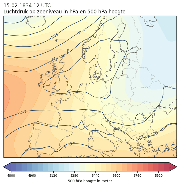 Weerkaart van 15 februari 1834 om 12 UTC