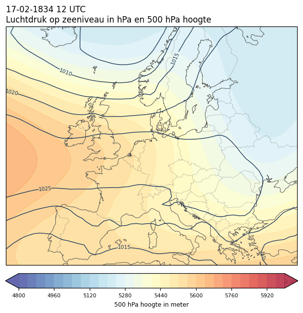 Weerkaart van 17 februari 1834 om 12 UTC