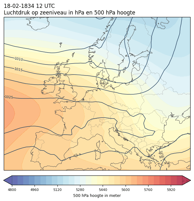 Weerkaart van 18 februari 1834 om 12 UTC