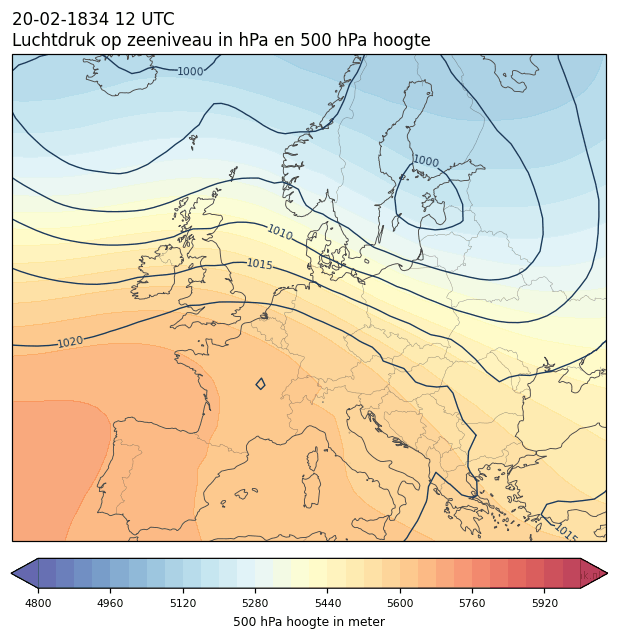 Weerkaart van 20 februari 1834 om 12 UTC