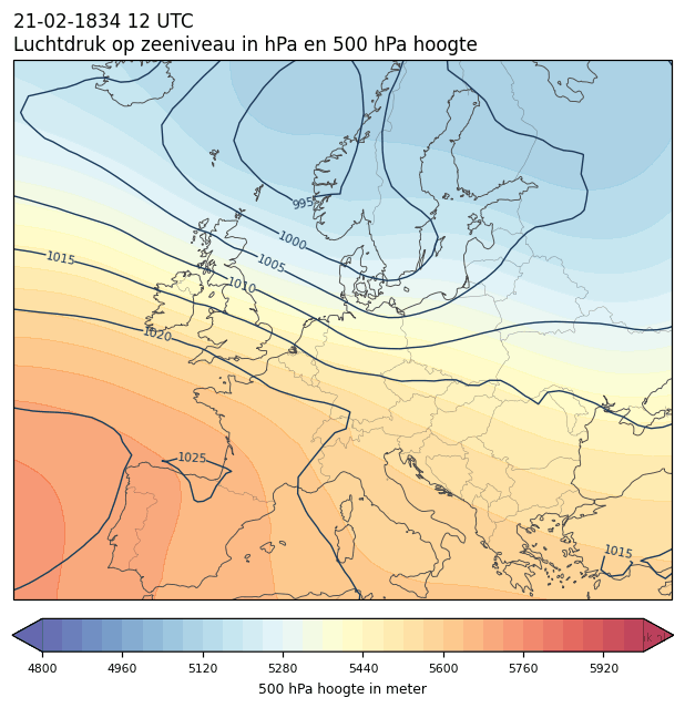 Weerkaart van 21 februari 1834 om 12 UTC