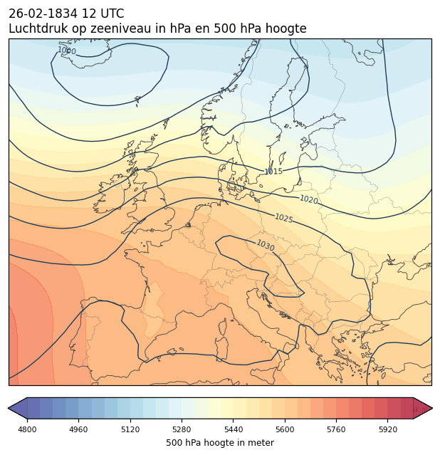 Weerkaart van 26 februari 1834 om 12 UTC