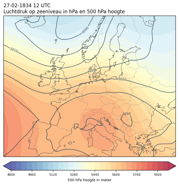 Weerkaart van 27 februari 1834 om 12 UTC
