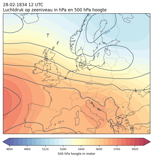 Weerkaart van 28 februari 1834 om 12 UTC