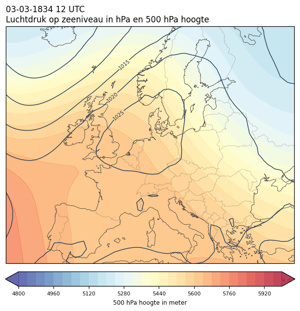 Weerkaart van 3 maart 1834 om 12 UTC