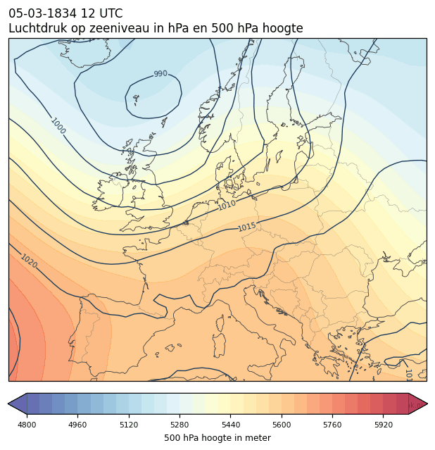 Weerkaart van 5 maart 1834 om 12 UTC