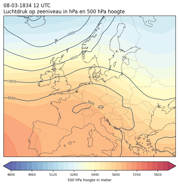 Weerkaart van 8 maart 1834 om 12 UTC