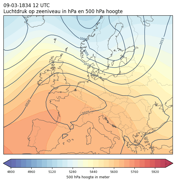 Weerkaart van 9 maart 1834 om 12 UTC
