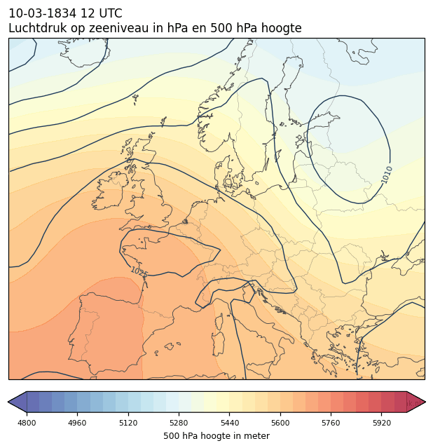 Weerkaart van 10 maart 1834 om 12 UTC