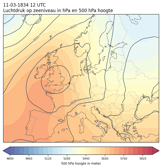 Weerkaart van 11 maart 1834 om 12 UTC