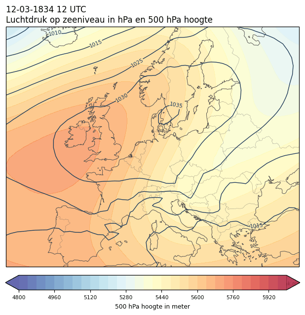 Weerkaart van 12 maart 1834 om 12 UTC