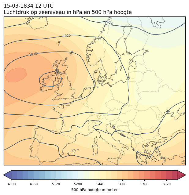 Weerkaart van 15 maart 1834 om 12 UTC