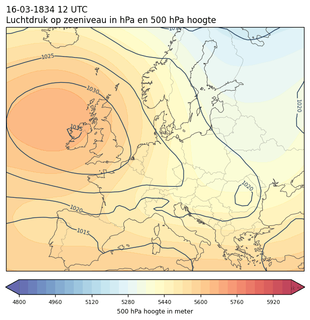 Weerkaart van 16 maart 1834 om 12 UTC