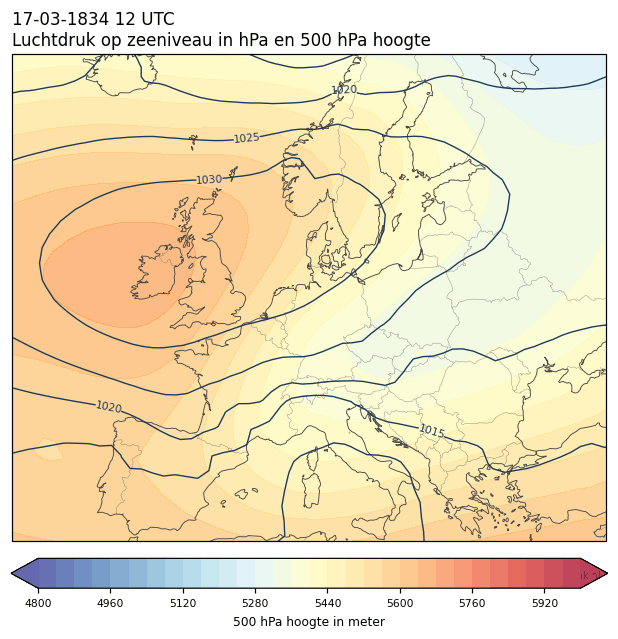 Weerkaart van 17 maart 1834 om 12 UTC