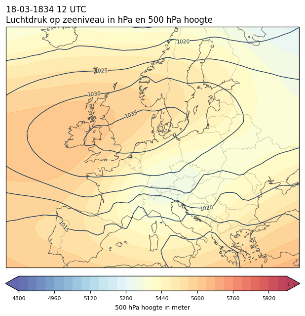 Weerkaart van 18 maart 1834 om 12 UTC