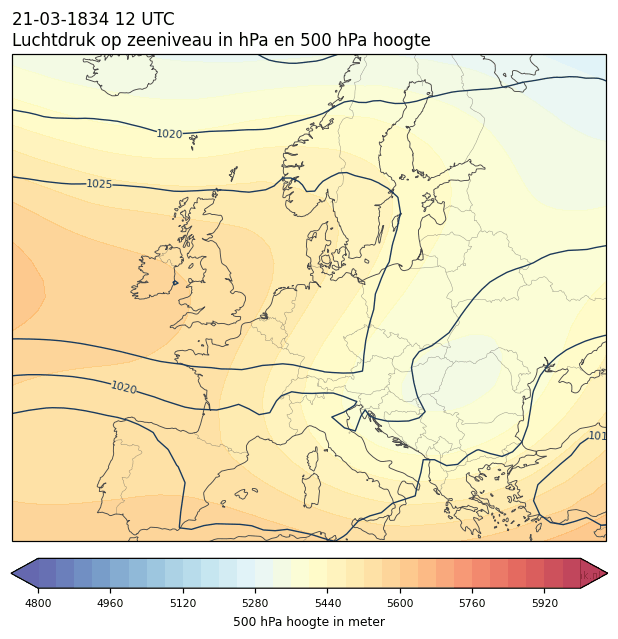 Weerkaart van 21 maart 1834 om 12 UTC