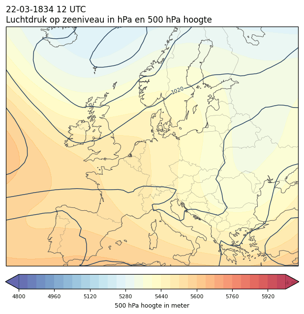 Weerkaart van 22 maart 1834 om 12 UTC