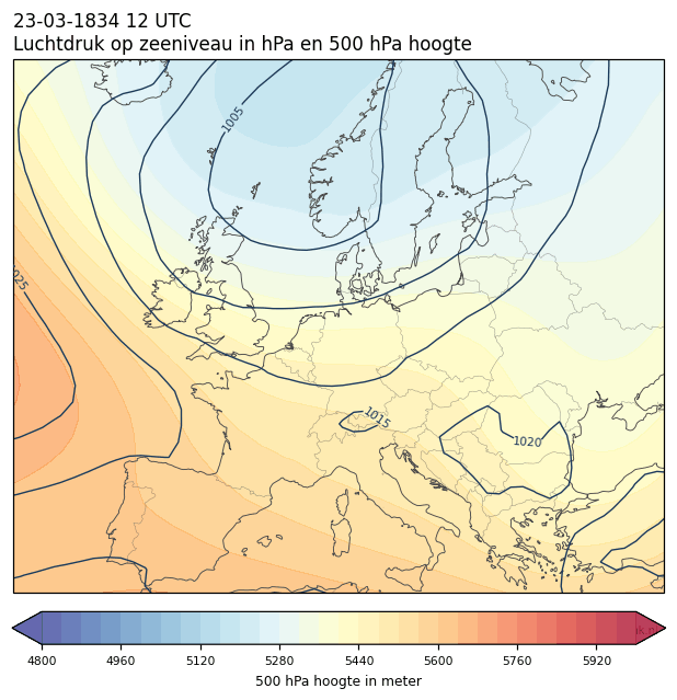 Weerkaart van 23 maart 1834 om 12 UTC