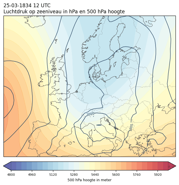 Weerkaart van 25 maart 1834 om 12 UTC