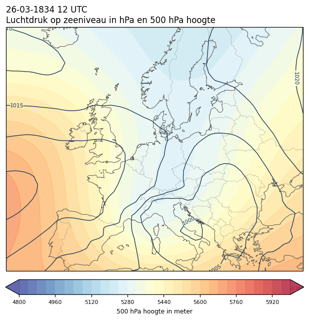 Weerkaart van 26 maart 1834 om 12 UTC