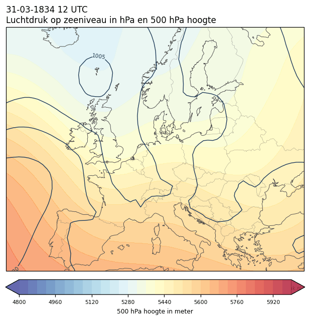 Weerkaart van 31 maart 1834 om 12 UTC