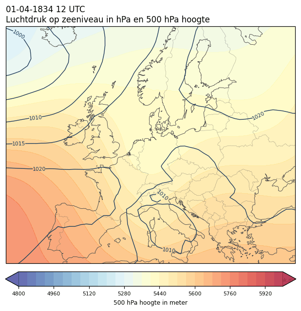Weerkaart van 1 april 1834 om 12 UTC