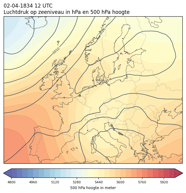 Weerkaart van 2 april 1834 om 12 UTC