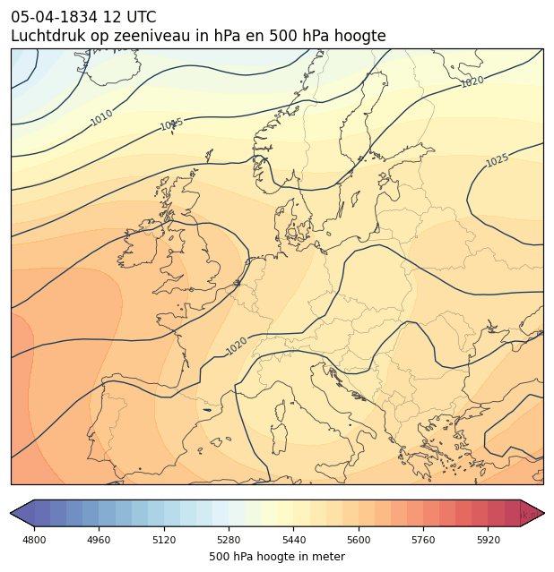 Weerkaart van 5 april 1834 om 12 UTC