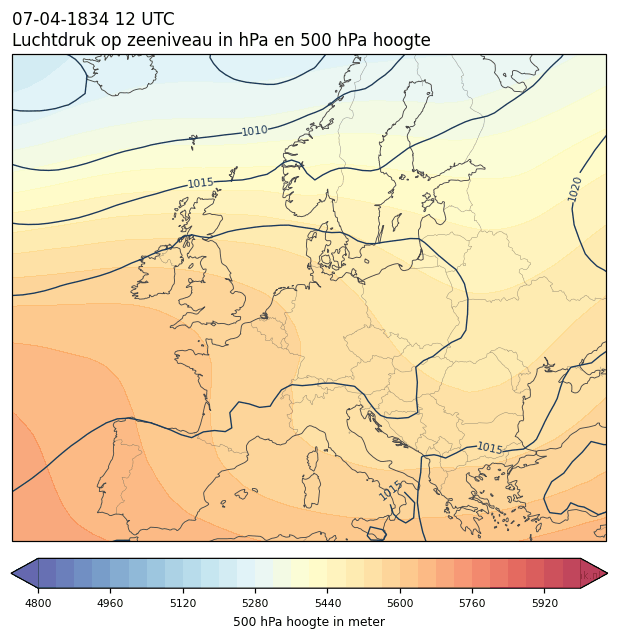 Weerkaart van 7 april 1834 om 12 UTC