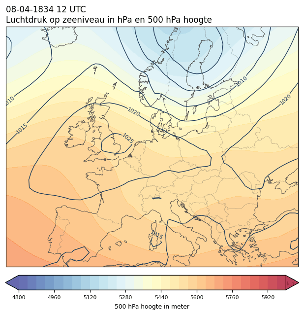 Weerkaart van 8 april 1834 om 12 UTC