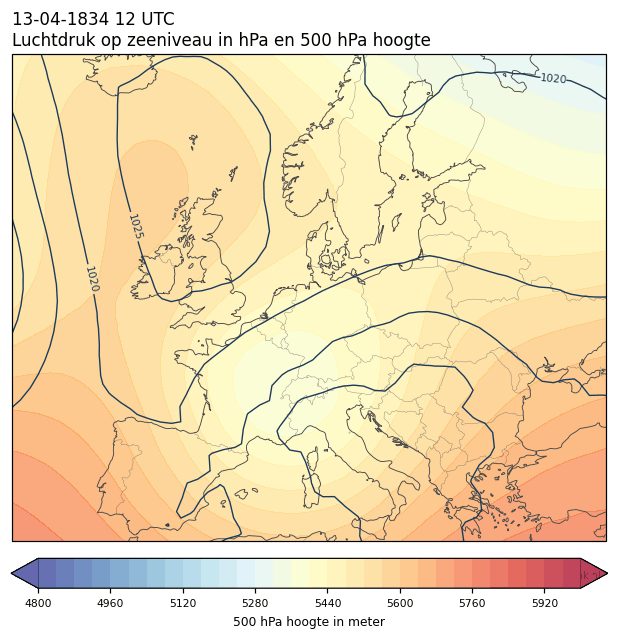 Weerkaart van 13 april 1834 om 12 UTC