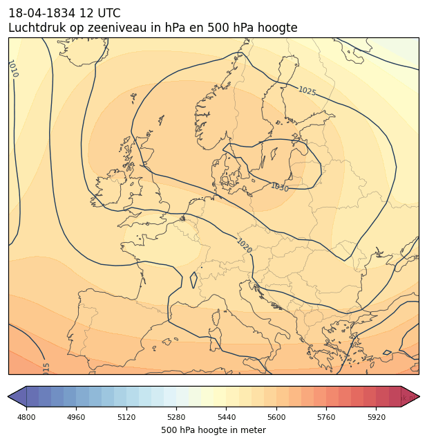 Weerkaart van 18 april 1834 om 12 UTC