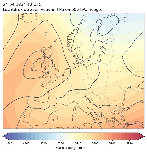 Weerkaart van 24 april 1834 om 12 UTC