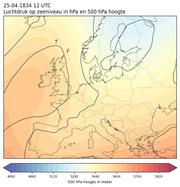 Weerkaart van 25 april 1834 om 12 UTC