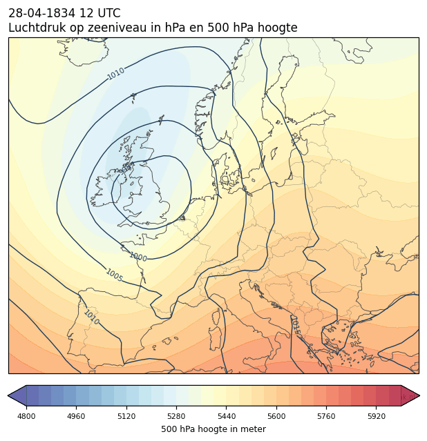 Weerkaart van 28 april 1834 om 12 UTC