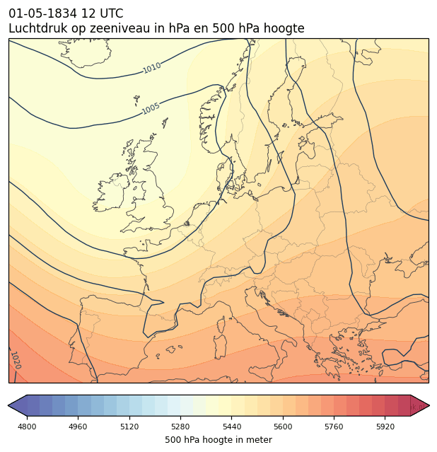 Weerkaart van 1 mei 1834 om 12 UTC