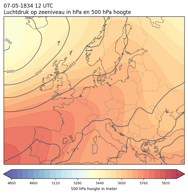 Weerkaart van 7 mei 1834 om 12 UTC