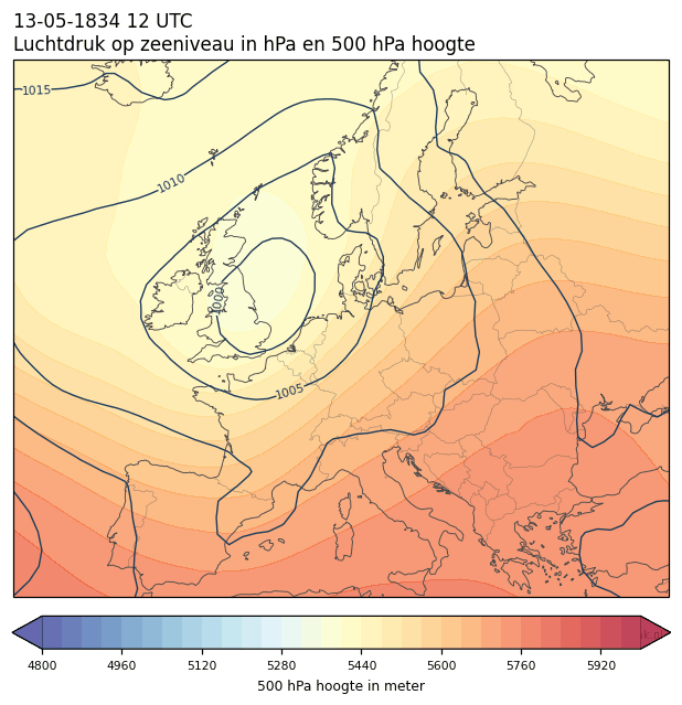 Weerkaart van 13 mei 1834 om 12 UTC