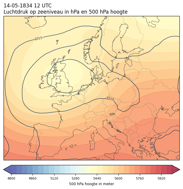 Weerkaart van 14 mei 1834 om 12 UTC