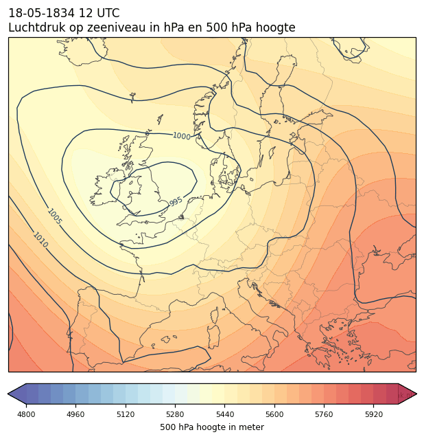 Weerkaart van 18 mei 1834 om 12 UTC