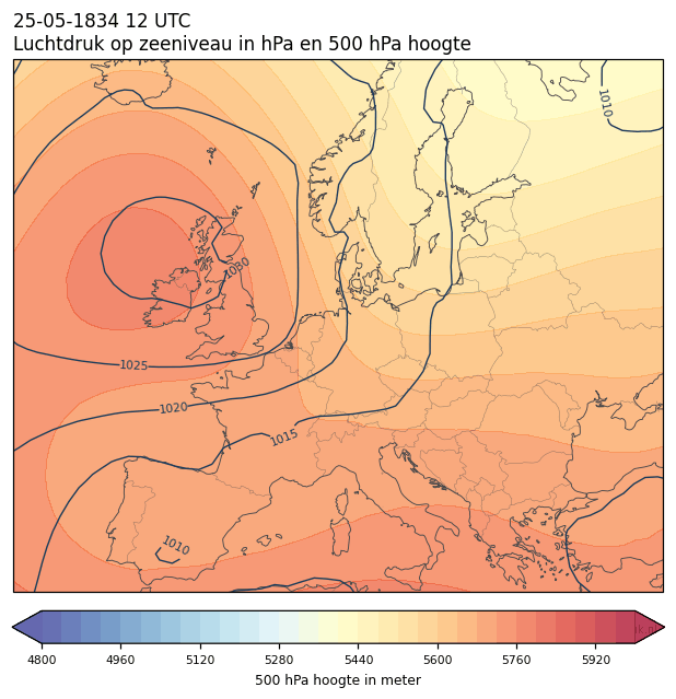 Weerkaart van 25 mei 1834 om 12 UTC