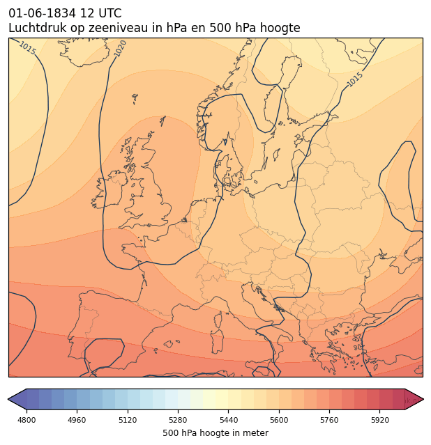 Weerkaart van 1 juni 1834 om 12 UTC