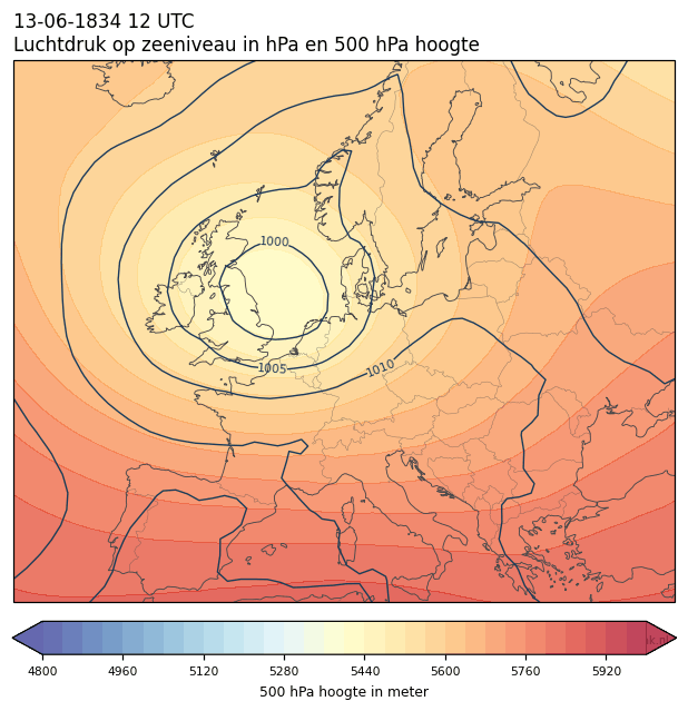 Weerkaart van 13 juni 1834 om 12 UTC