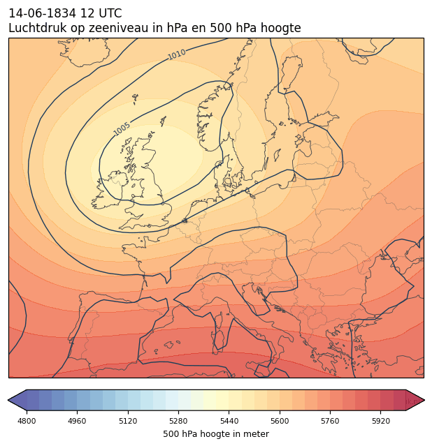 Weerkaart van 14 juni 1834 om 12 UTC