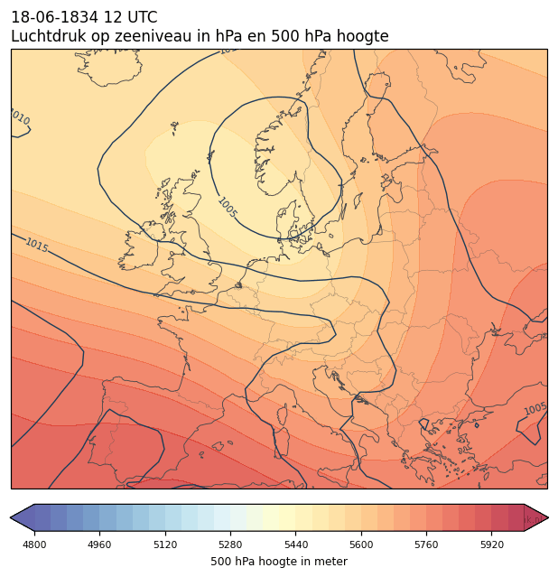 Weerkaart van 18 juni 1834 om 12 UTC